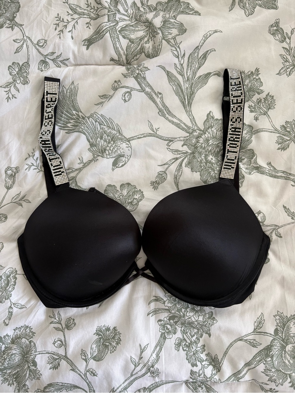 Victoria's Secret Black Bombshell Bra with Rhinestone Logo Straps